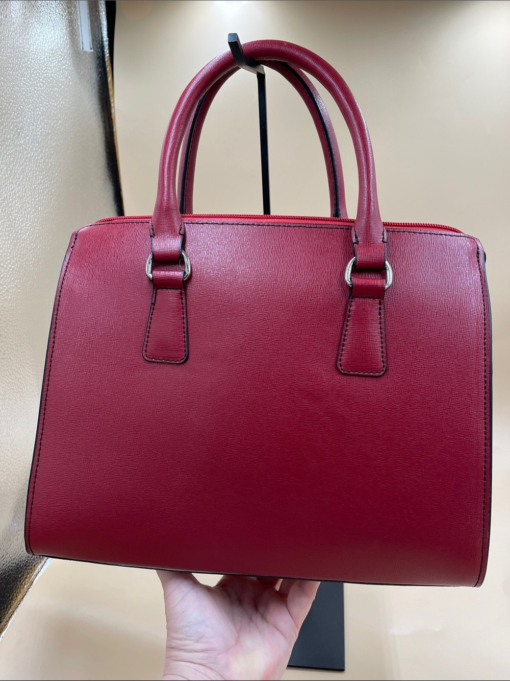 Jack Georges Structured Classic Women's Saffiano Handbag in Deep Red